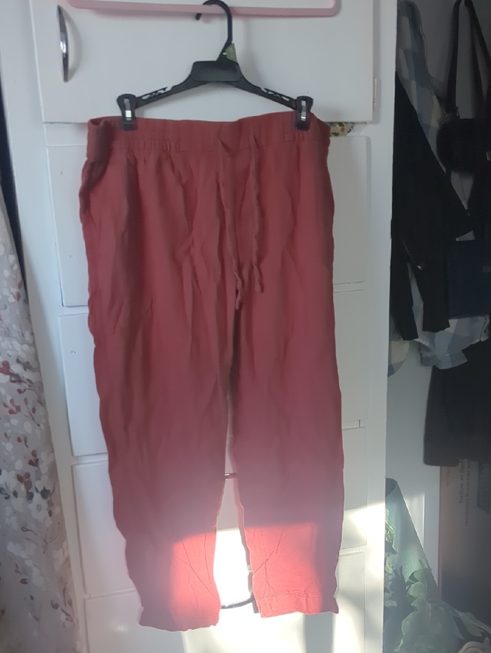 Womens's Casual Drawstring Pants - Brick Red